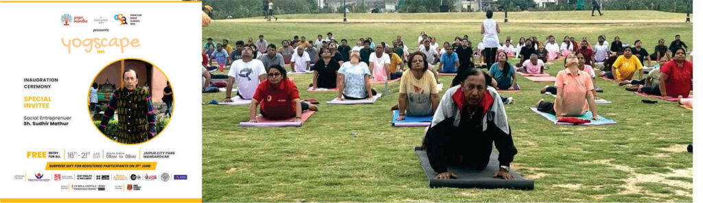 Yogscage,a great initiative by Open for Smile Always NGO & Yoga Mamatva at City Park,Mansarovar promoting Yoga among all age groups from 16-21st June 2023.